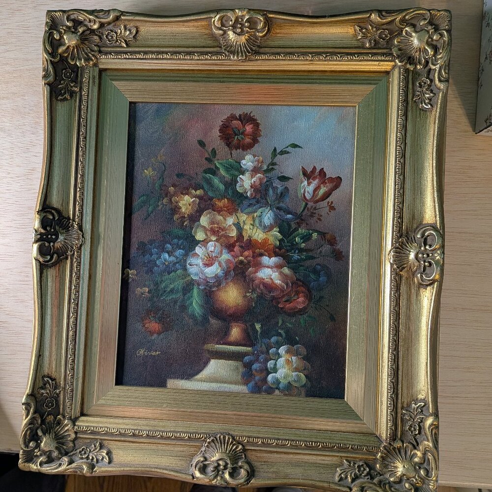 Signed StIll Life Oil Painting with Original Gold Frame and Backing